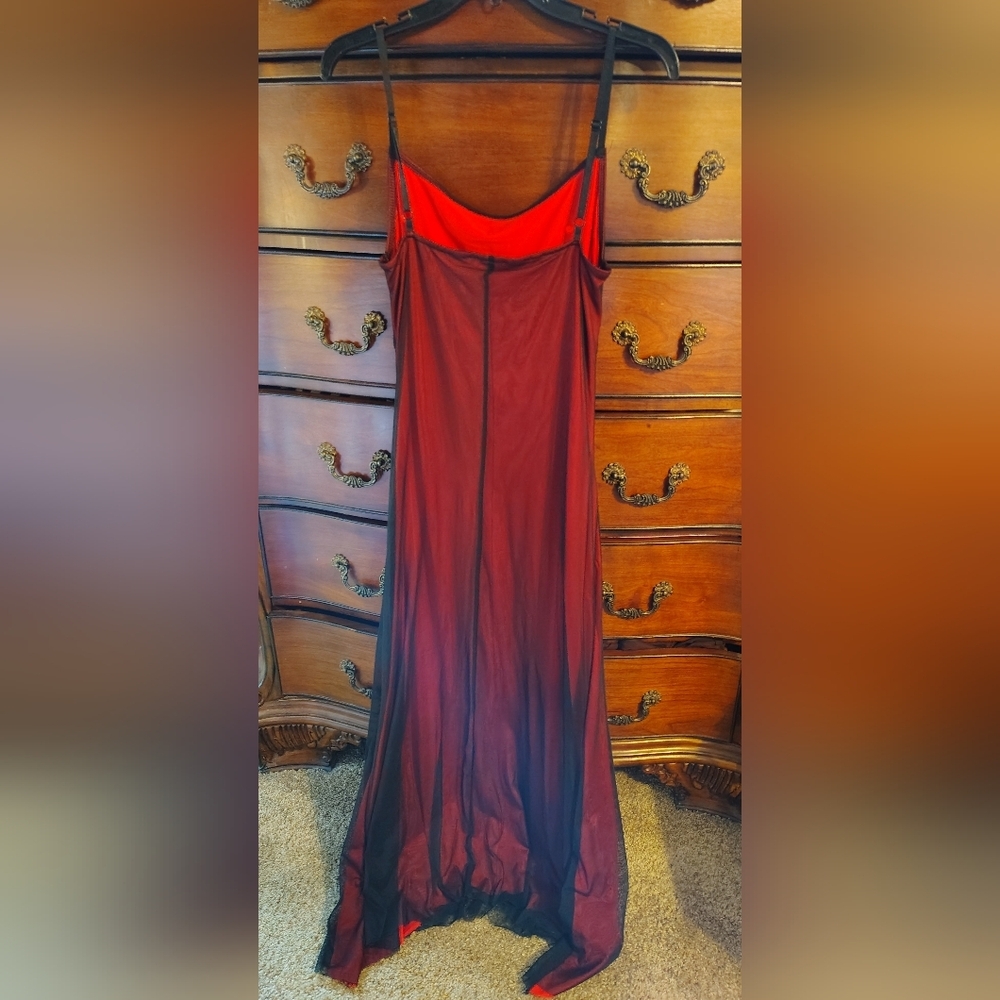 Vtg Y2K Red/Blk MESH Overlay Slip Dress Sz Small - Picture 2 of 4